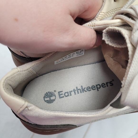 Timberland Earthkeepers Atlanta cream canvas green leather sneakers low shoes - Picture 10 of 11